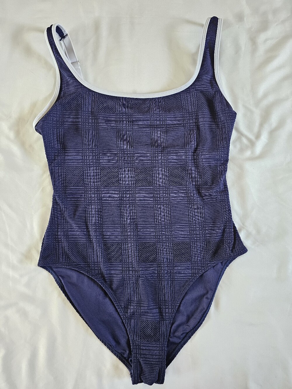 Nautica Swimsuit Crosshatch Ribbed Texture Sz XL Wide Strap Nautical Beach Chic